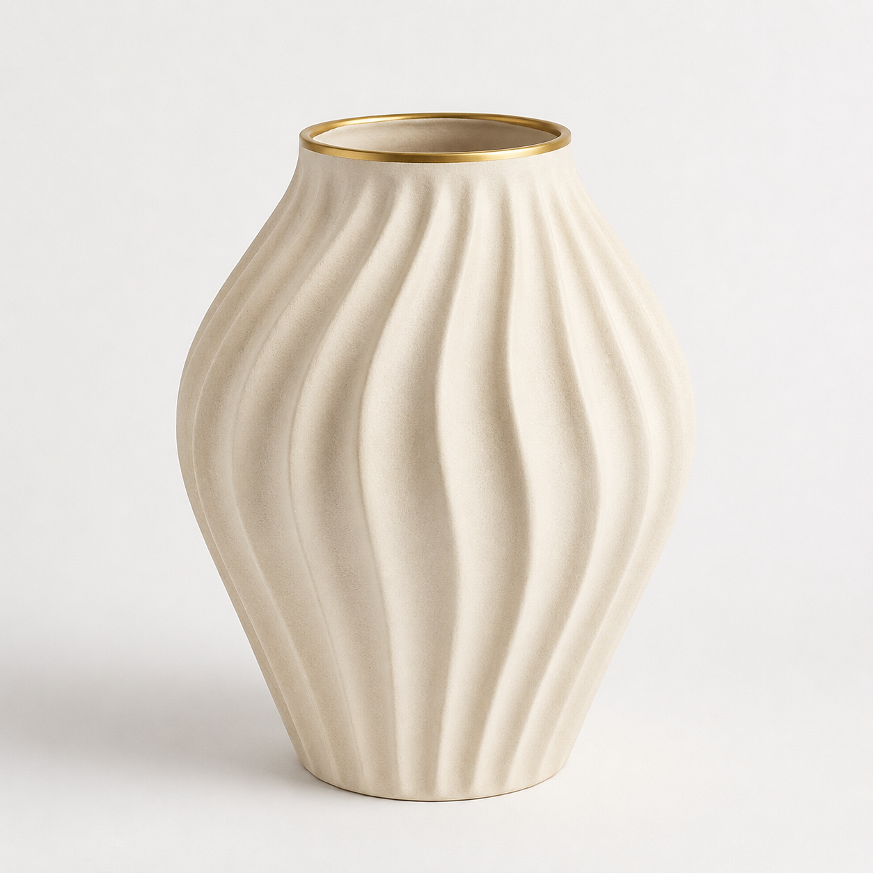 The Sage Ribbed Vase on white background